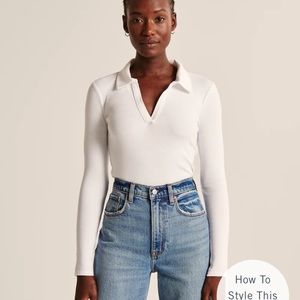 NWT Abercrombie soft ribbed cropped collared shirt in white